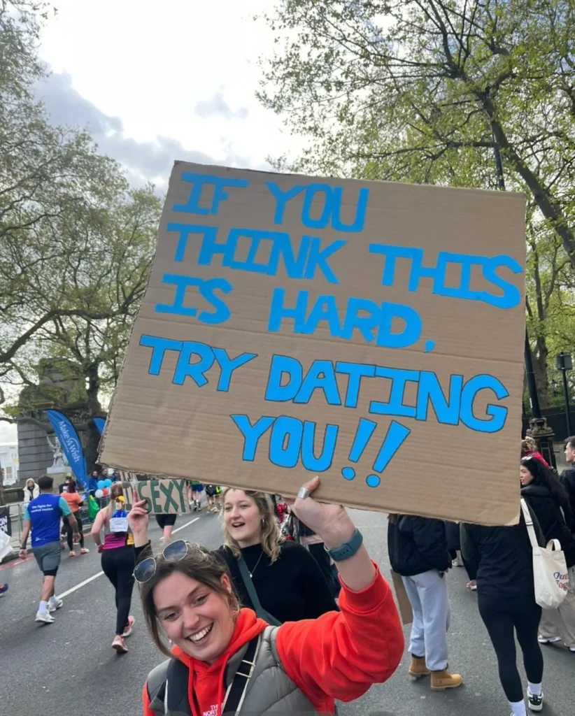 Person holding a fun marathon side