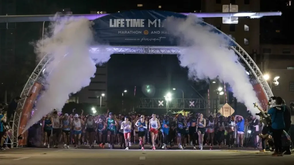 Runners on the start line of the Miami Marathon