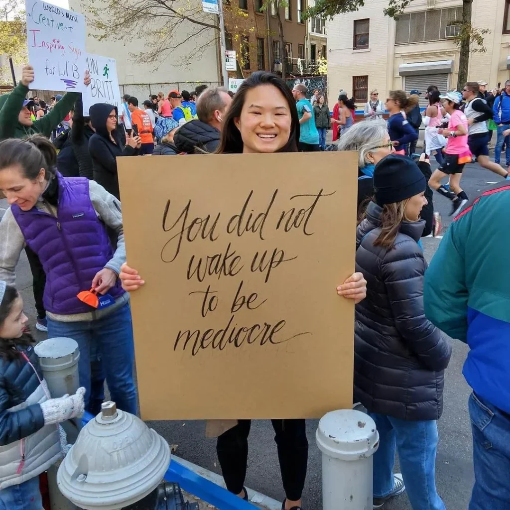 Person holding a fun marathon side