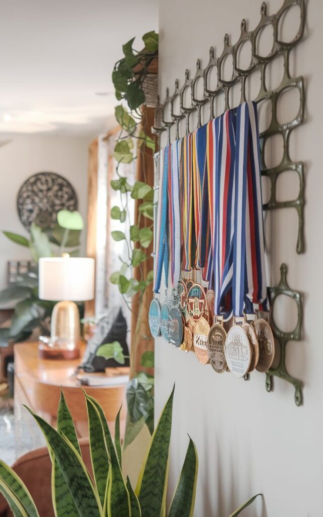 Bottle rack used as a race medal holder