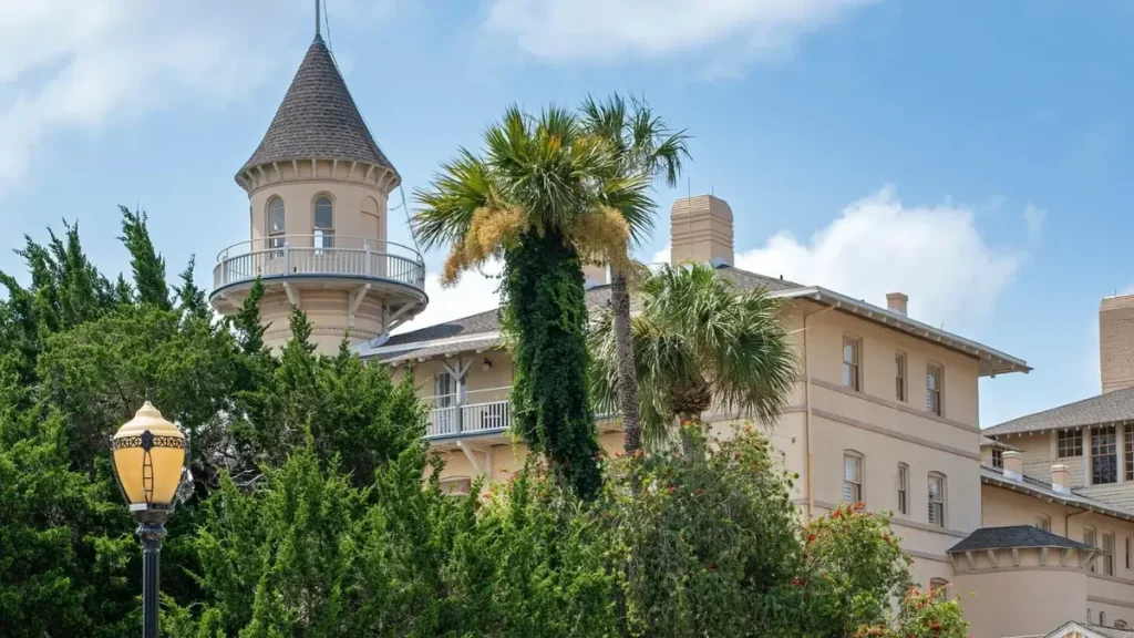 Scenic architecture surrounded by lush greenery on Jekyll Island, home to the Jekyll Island Marathon.