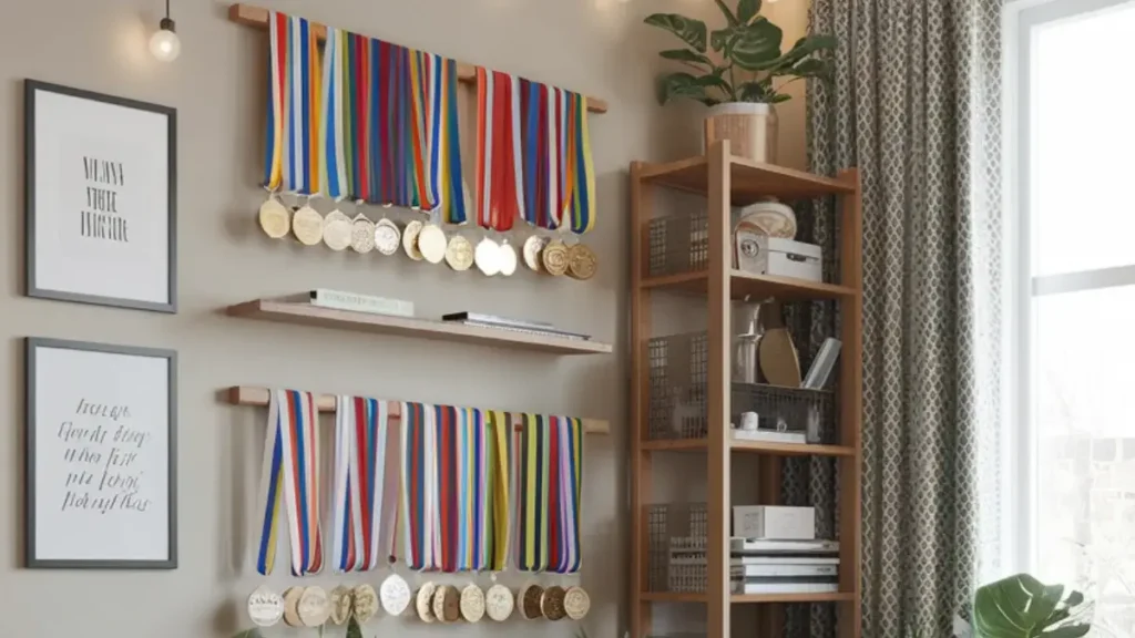 race medals hanging on a wall