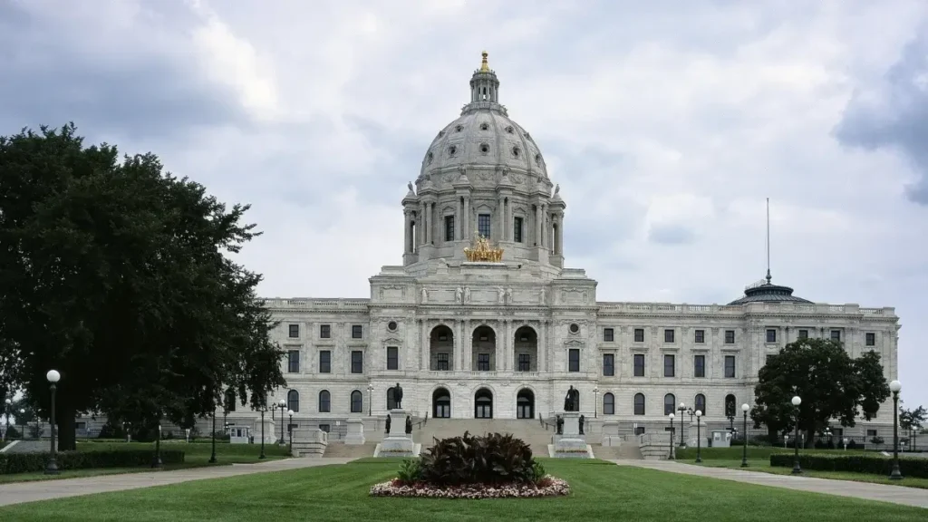 The Minnesota State Capitol in St. Paul marks the Medtronic Twin Cities Marathon finish line.